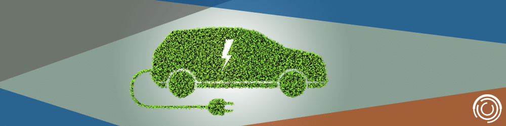 2d Electric vehicle made out plants with a plug coming out to represent the IRA's clean EV credit.